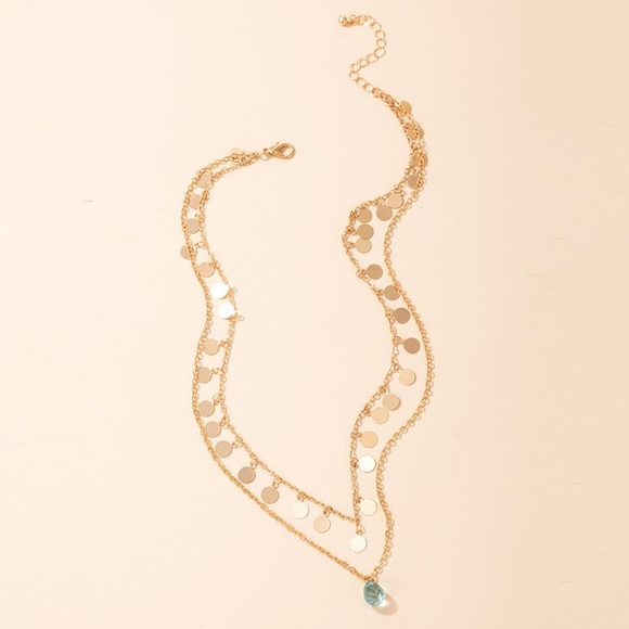 **ADILYNN* Gold Round Pendant Crystal Multilayered Fashion Necklace - Picture 4 of 4